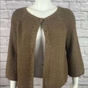 Carole Little Womens One Button Open Front Brown Cotton Blend Stretch Sweater Lg